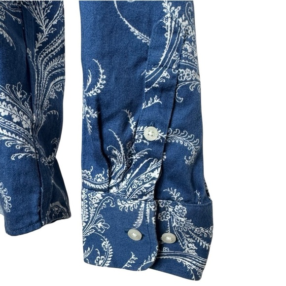 Chaps Blue White Paisley Floral No Iron Button Down Shirt Women’s Size S - Picture 5 of 12